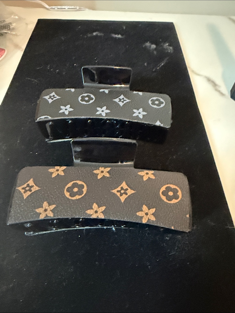 Designer-Inspired Monogram Hair Clips - Brown & Black